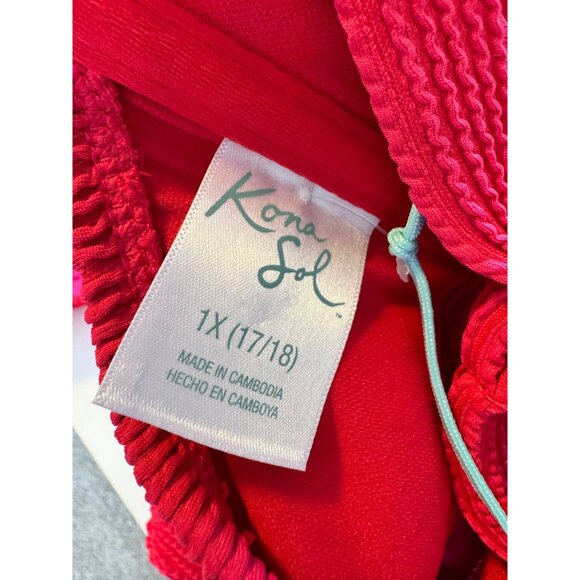 Kona Sol Ribbed 2 Piece Swimsuit Size 1X Pink 17/18 Padded NWT Adjustable Strap - Picture 4 of 14